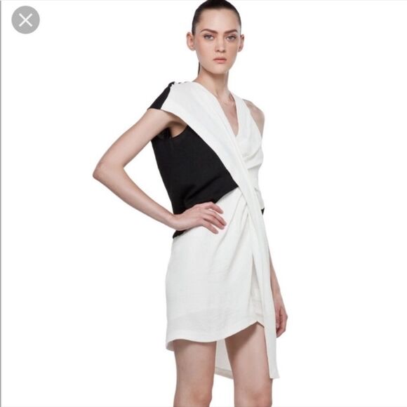 NWT Helmut Lang Sugar Silk Crepe Asymmetrical Black White Sleeveless Dress 10 - Picture 4 of 16